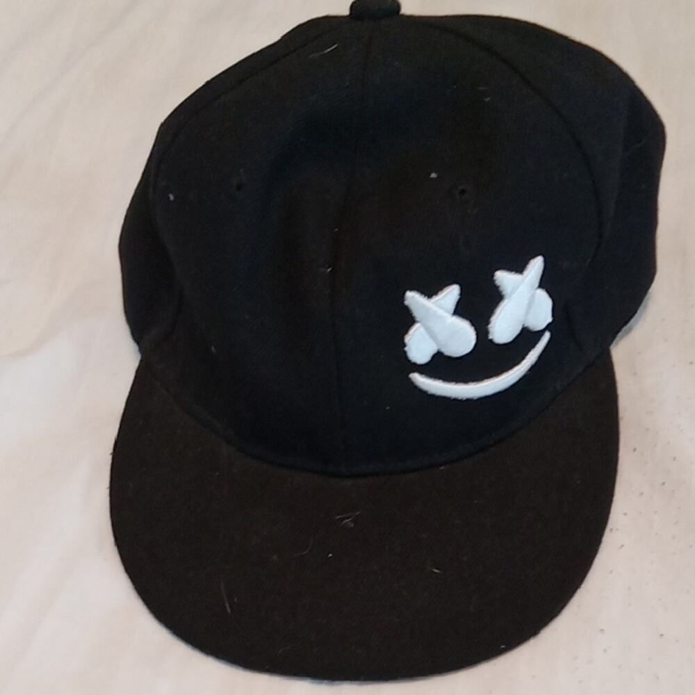 Trendy Black Cap with White Face Design with Silver bracelet